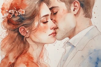 create a couple portrait watercolor painting
