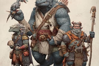 draw fantasy dnd party and scifi monster design character