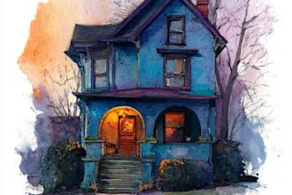 paint a watercolor house portrait or city space illustration