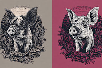 create animal linocut tshirt design for brands