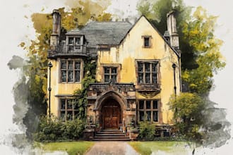 paint a watercolor house portrait or city space illustration