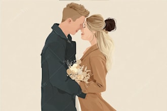 draw flat minimalist wedding couple portrait from photo