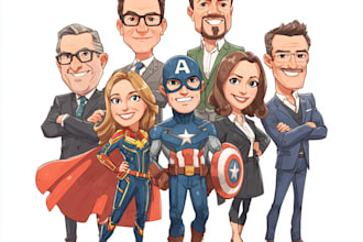 a superhero caricature for a family or a business group