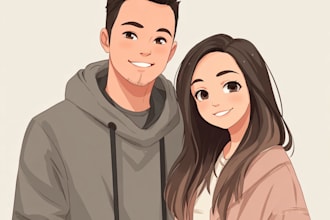 draw anime cartoon portraits simple, couples, families pfp