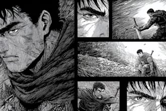 manga page custom dark berserk style art in high quality