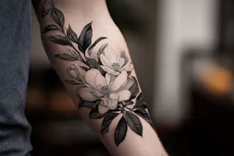 do black and white geometric custom tattoo, monoline logo
