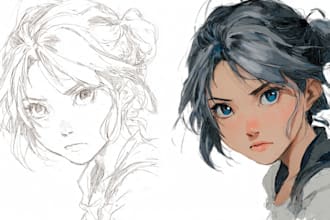 draw sketch and colored anime manga character