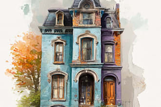 create a hand painted watercolor house portrait of your home