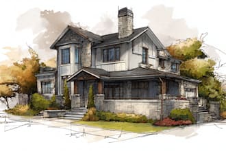 make house sketch, exterior architectural illustration