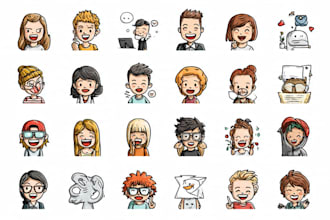 create hand drawn doodle icons, cartoon illustrations