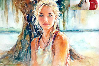 paint watercolor painting from your photo by hands