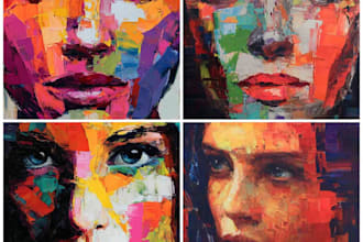 do expressive colorful abstract portraits