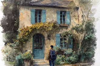 house and building photo into watercolor art
