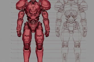 draw mecha robot character sheet design