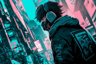 do a cyberpunk high detailed line art art