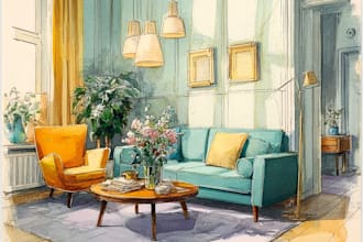 sketch design your interior room in my watercolor style