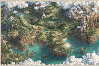 design a hand drawn fantasy map for games, novels campaigns