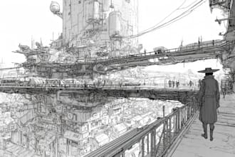 do a cyberpunk high detailed line art art