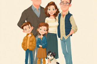 cartoon style family portrait
