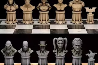create custom fantasy chees piece ,medieval set, 3d kings and pawns, board games