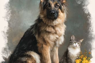 hand draw a custom memorial pet portrait from photo