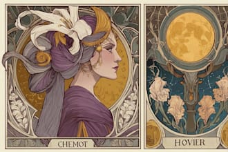 do tarot card in art nouveau neo traditional style