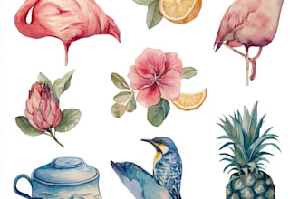 draw watercolor clipart, series of illustrations