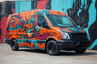 draw vehicle wrap design, car wrap, van wrap