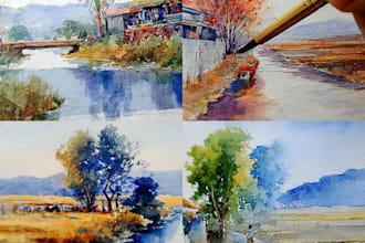paint realistic landscape watercolor painting illustration