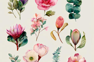paint watercolour flowers clip art pattern tile art