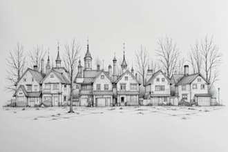sketch houses and buildings