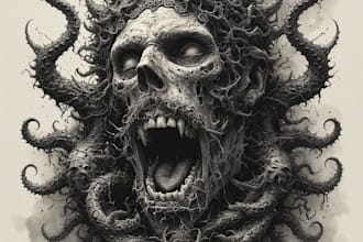 create dark art, horror or skull artworks illustration