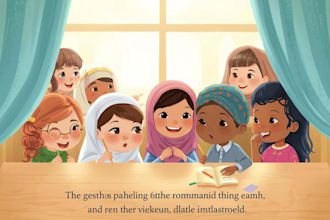 illustrate cute islamic children storybook illustration