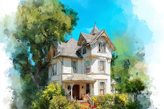 design hand painted homes and buildings in watercolor