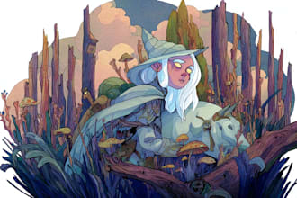 make a fantasy illustration in a definite style
