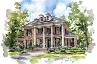 paint custom digital home building portrait illustrations