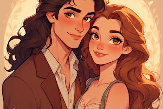 create a romantic couple portrait in my art style