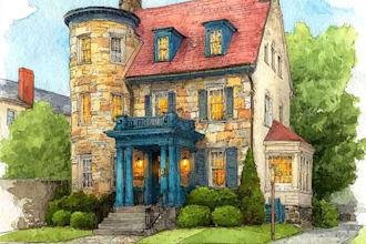 paint a watercolor house portrait or city space illustration