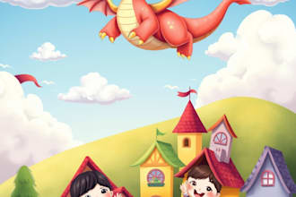 create awesome children story book illustration, 3d children book and book cover