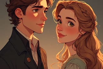 create a romantic couple portrait in my art style