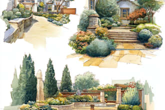 draw watercolor drawings of landscape designs or home gardens