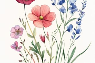 draw botanical illustrations of flowers, plants, line art