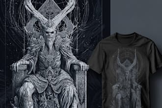 create detailed dark art illustrations for bands and merch