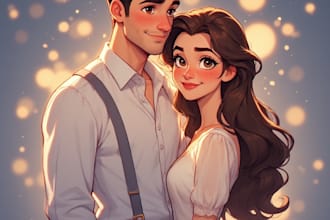 draw romantic couple portrait illustration