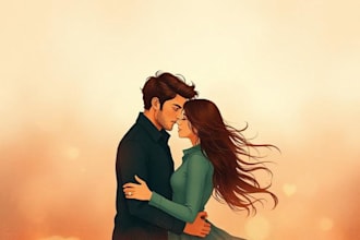 custom couple portrait romantic artistic illustration
