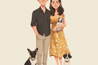 illustrate a romantic family couple portrait