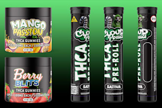 design cannabis weed mylar bag, preroll jar and cbd label design