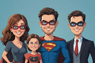 make a superhero caricature for a family or a business group