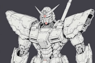 draw gundam, transformers, mecha robot in anime manga style