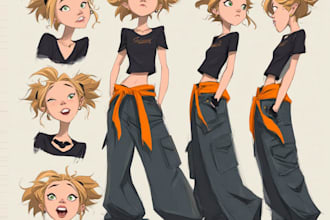 character turnarounds and reference sheets with concept art